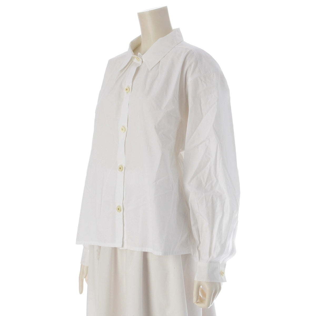 CHANEL Vintage COCO Mark Clear Button Neck Gathered Long sleeve shirt blouse tops white