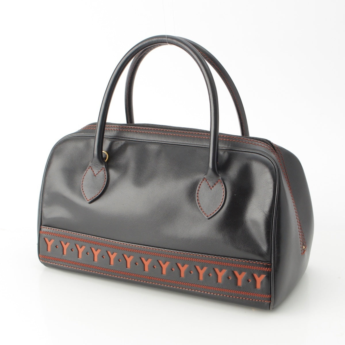 YVES SAINT LAURENT leather Vintage Cutout Logo 2-Way Shoulder Bag Boston bag Black orange