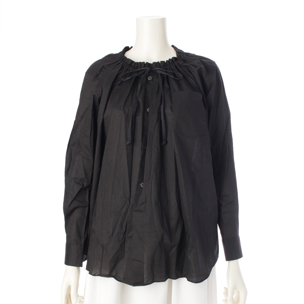 COMME des GARCONS cotton Gathered neck Long sleeves blouse tops GR-B023 black XS