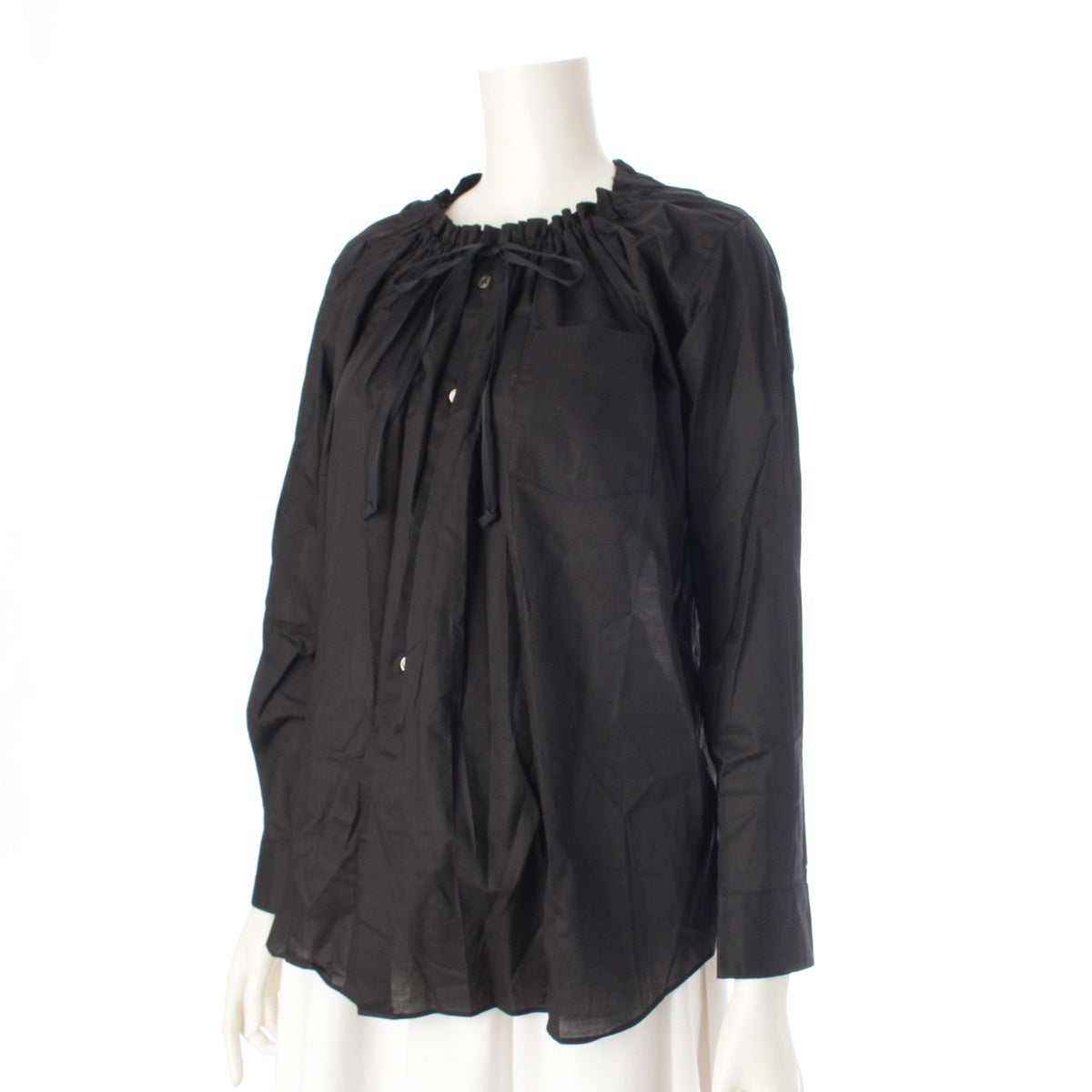 COMME des GARCONS cotton Gathered neck Long sleeves blouse tops GR-B023 black XS