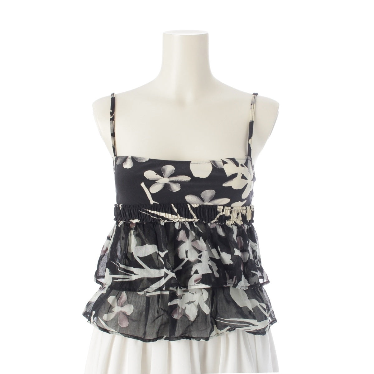 CHANEL Nylon COCO Mark Clover camisole tops P23470 Black White 34