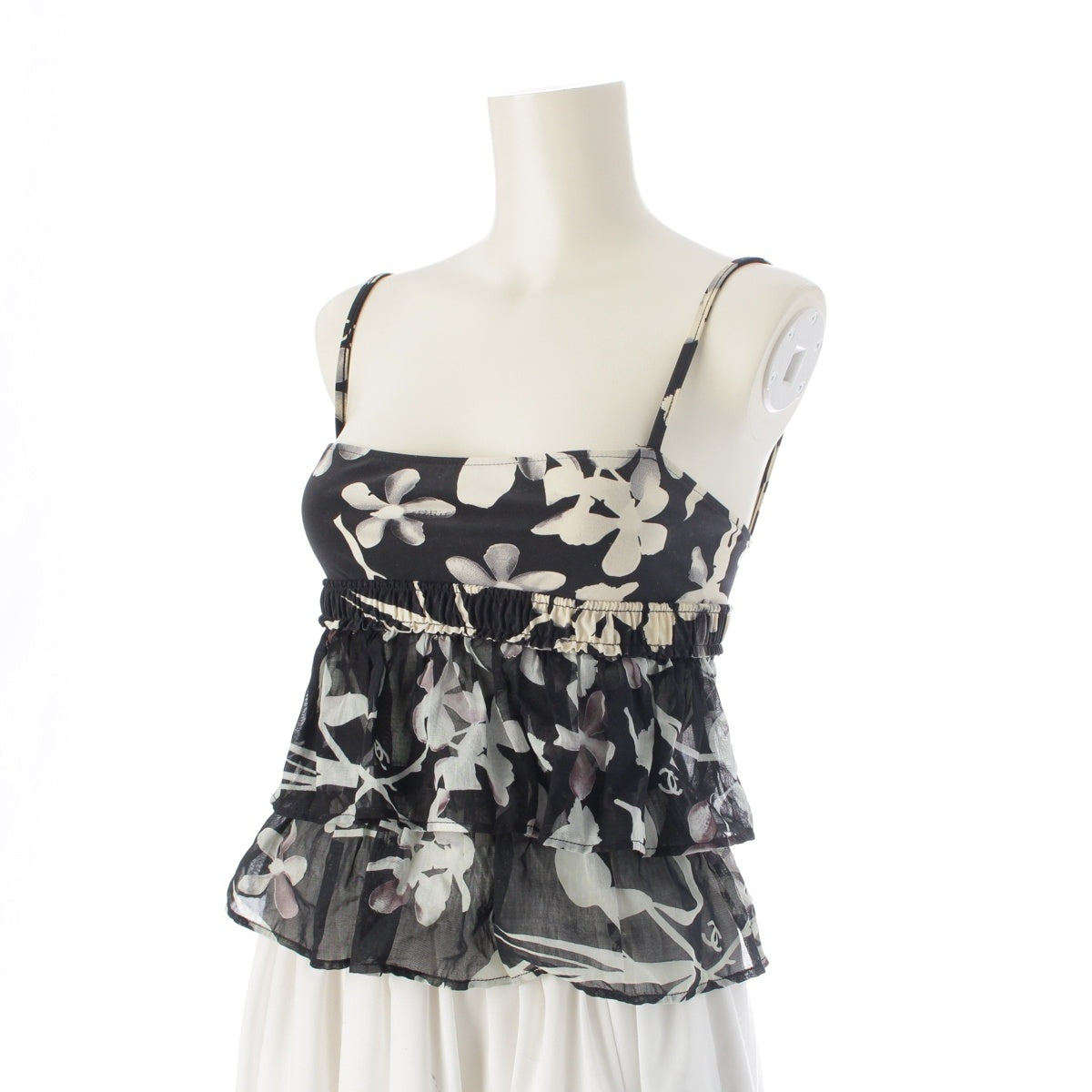 CHANEL Nylon COCO Mark Clover camisole tops P23470 Black White 34
