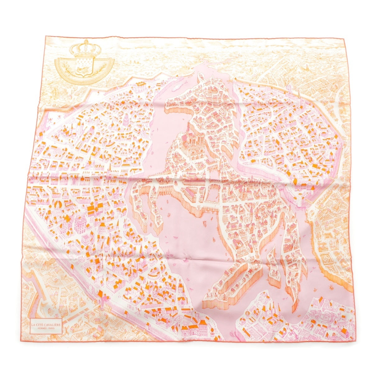 HERMES Carré 90 La Cite Cavaliere silk scarf Orange