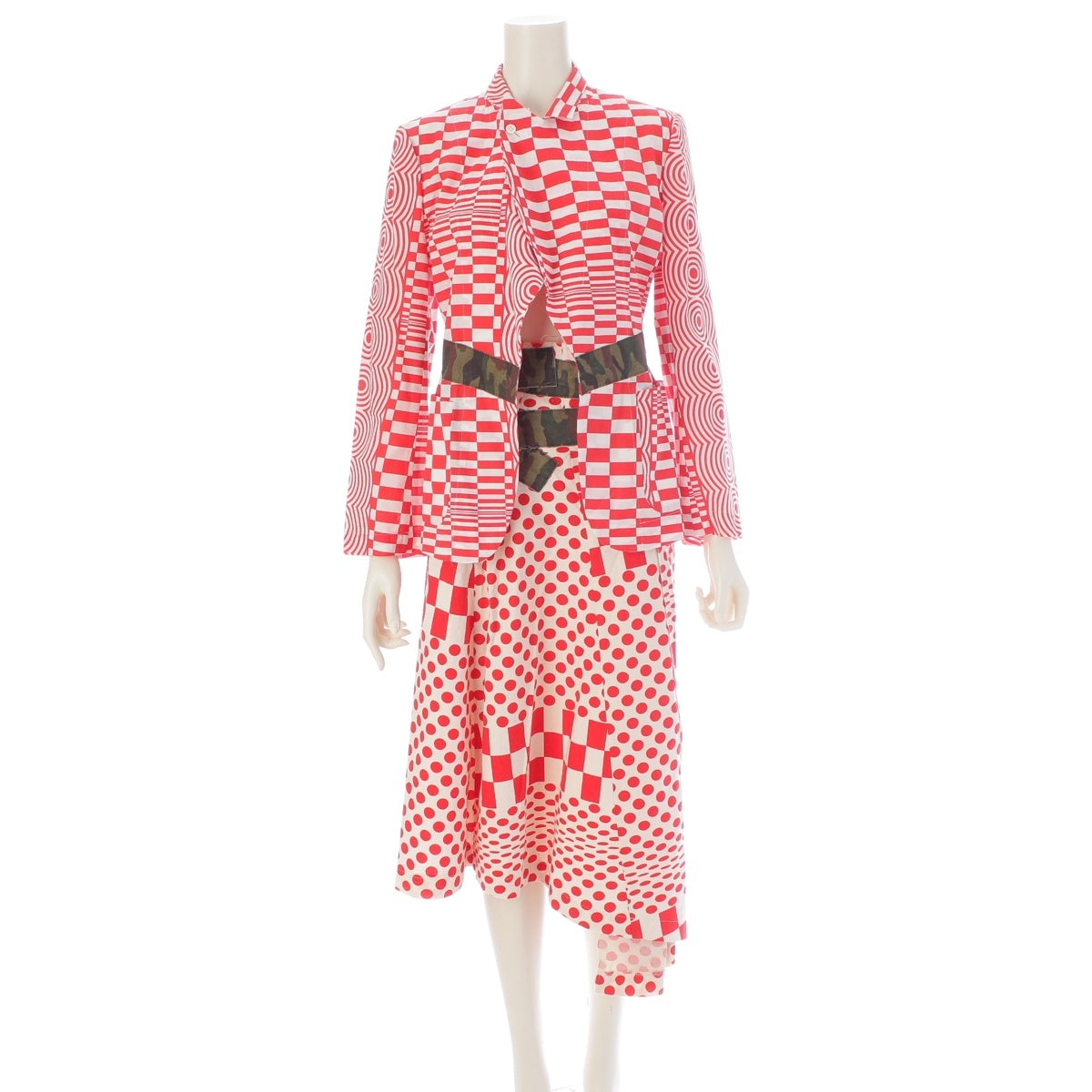 COMME des GARCONS Optical Power Cotton Military Jacket Skirt setup GS-10040S GJ-10052S Red S