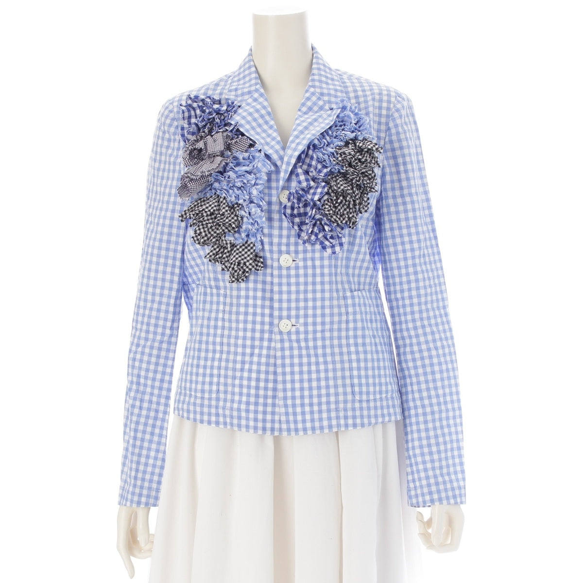 COMME des GARCONS cotton Frill Gingham Check blouse Jacket tops GJ-100820 Light blue F