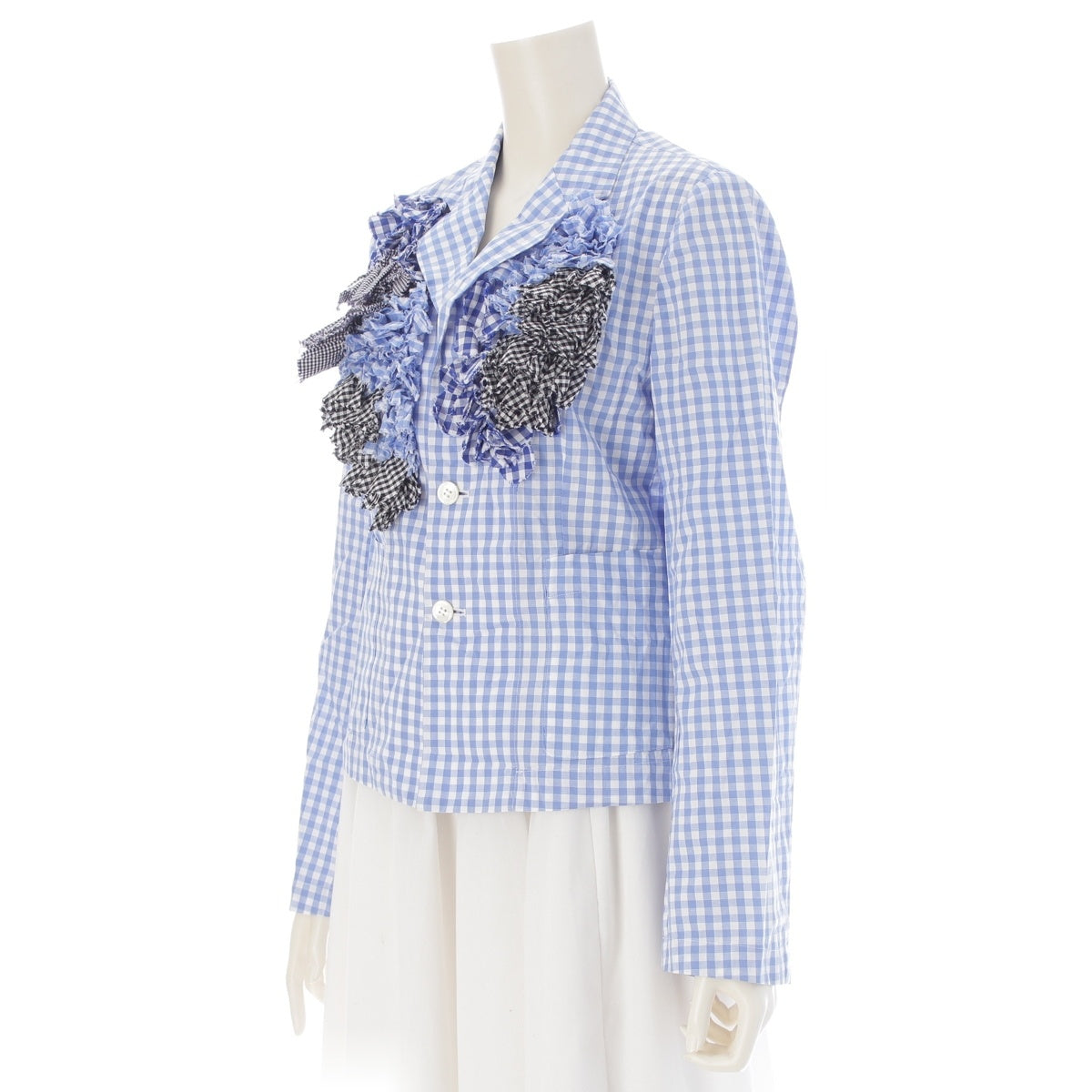 COMME des GARCONS cotton Frill Gingham Check blouse Jacket tops GJ-100820 Light blue F