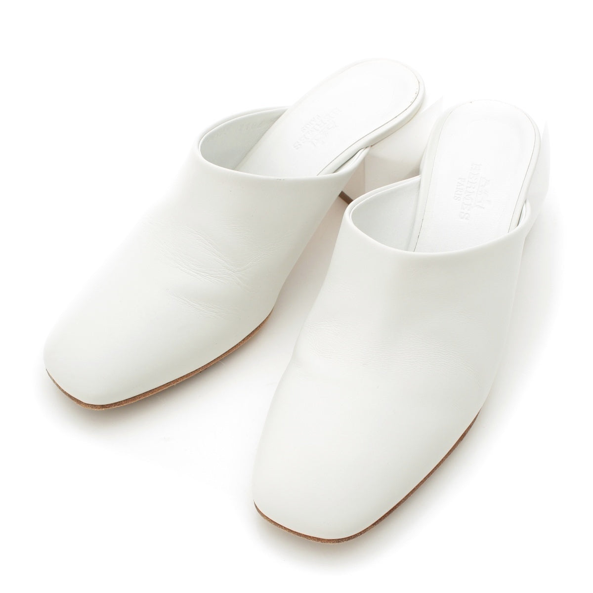HERMES Christy Meador leather Heel Mule Sandals white 35