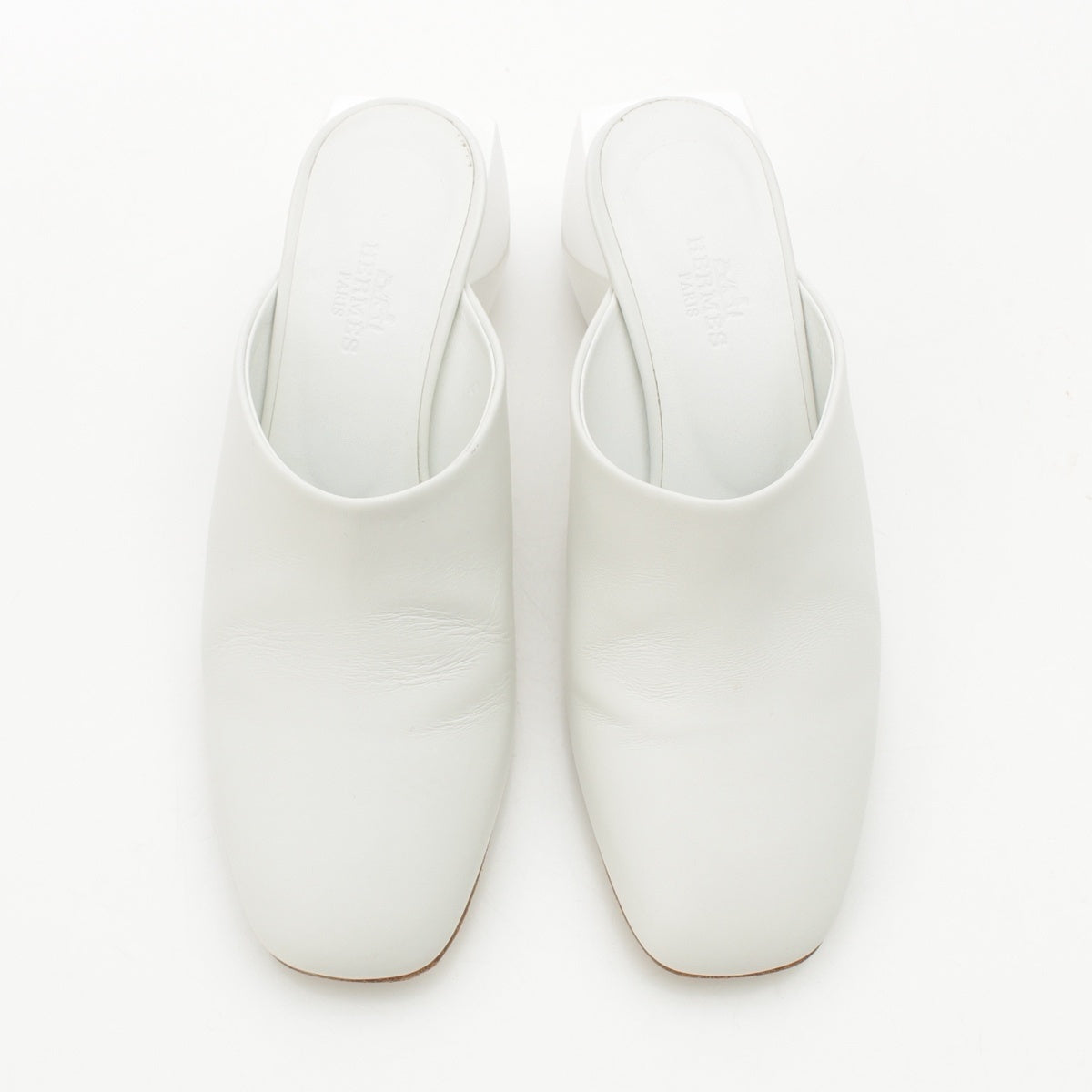 HERMES Christy Meador leather Heel Mule Sandals white 35