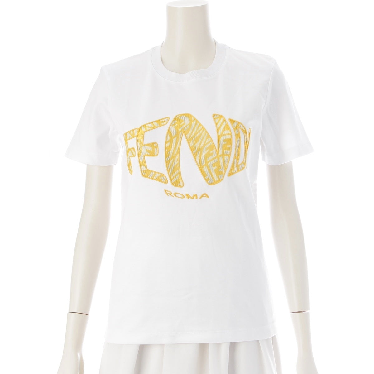 FENDI cotton Logo Mesh Short sleeve T-shirt tops FS7254 white XS
