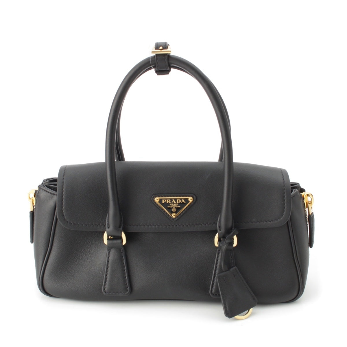 PRADA soft grain leather Triangle logo 2way Handbag 1BD377 black