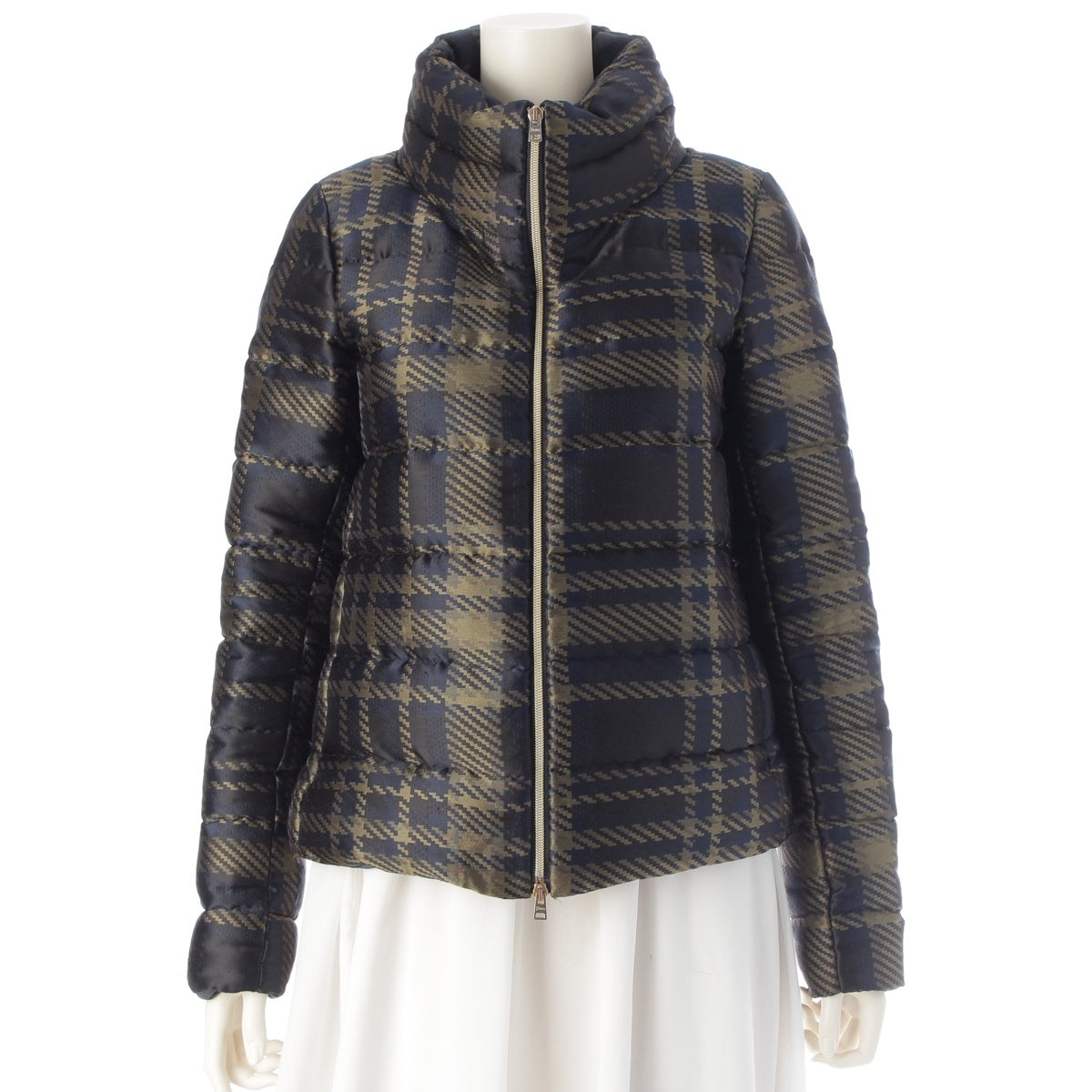 Herno check Down jacket PI0714D Khaki Black Blue 42
