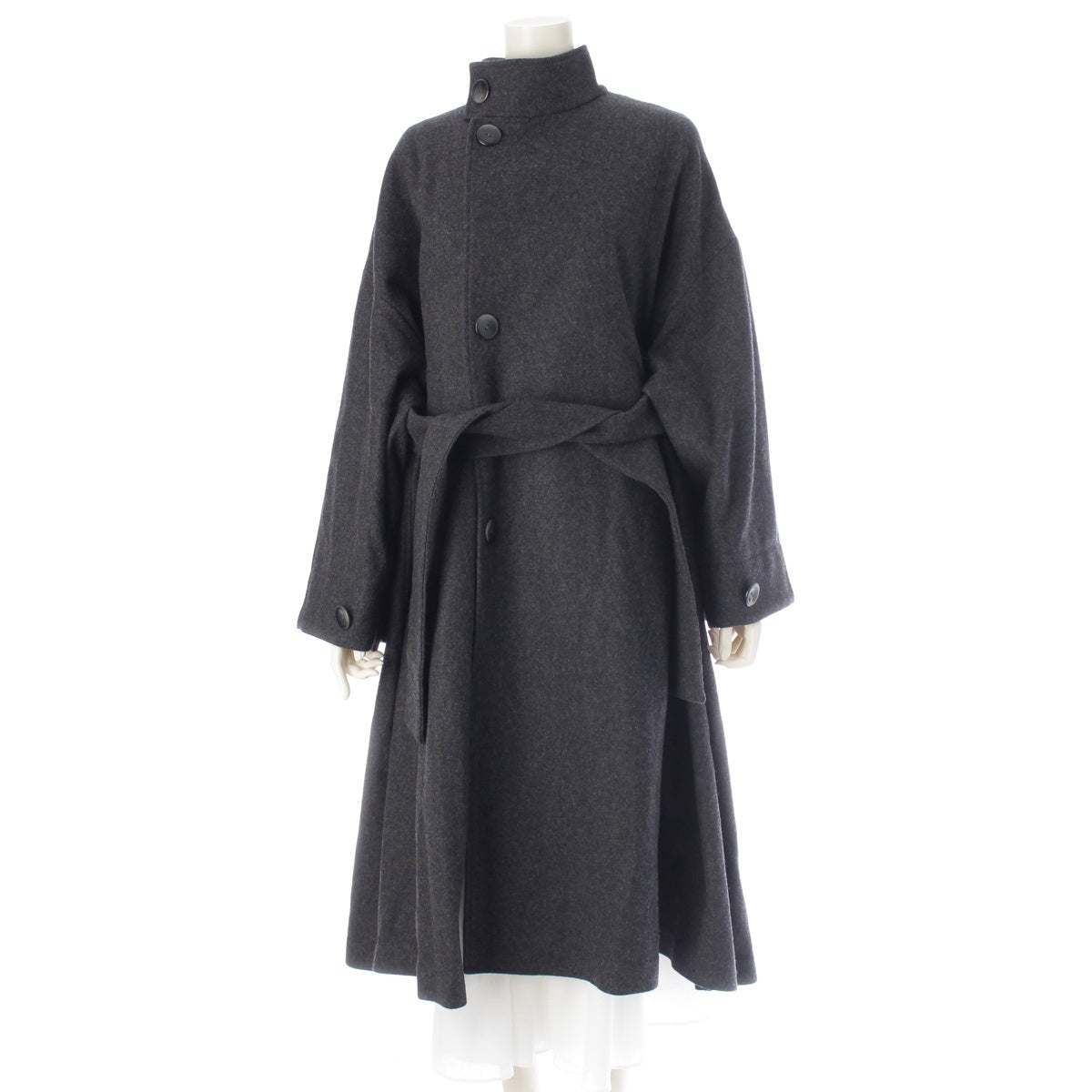 ENFOLD Wool nylon Oversized Flare Long coat outer 300FA130-1950 gray 36