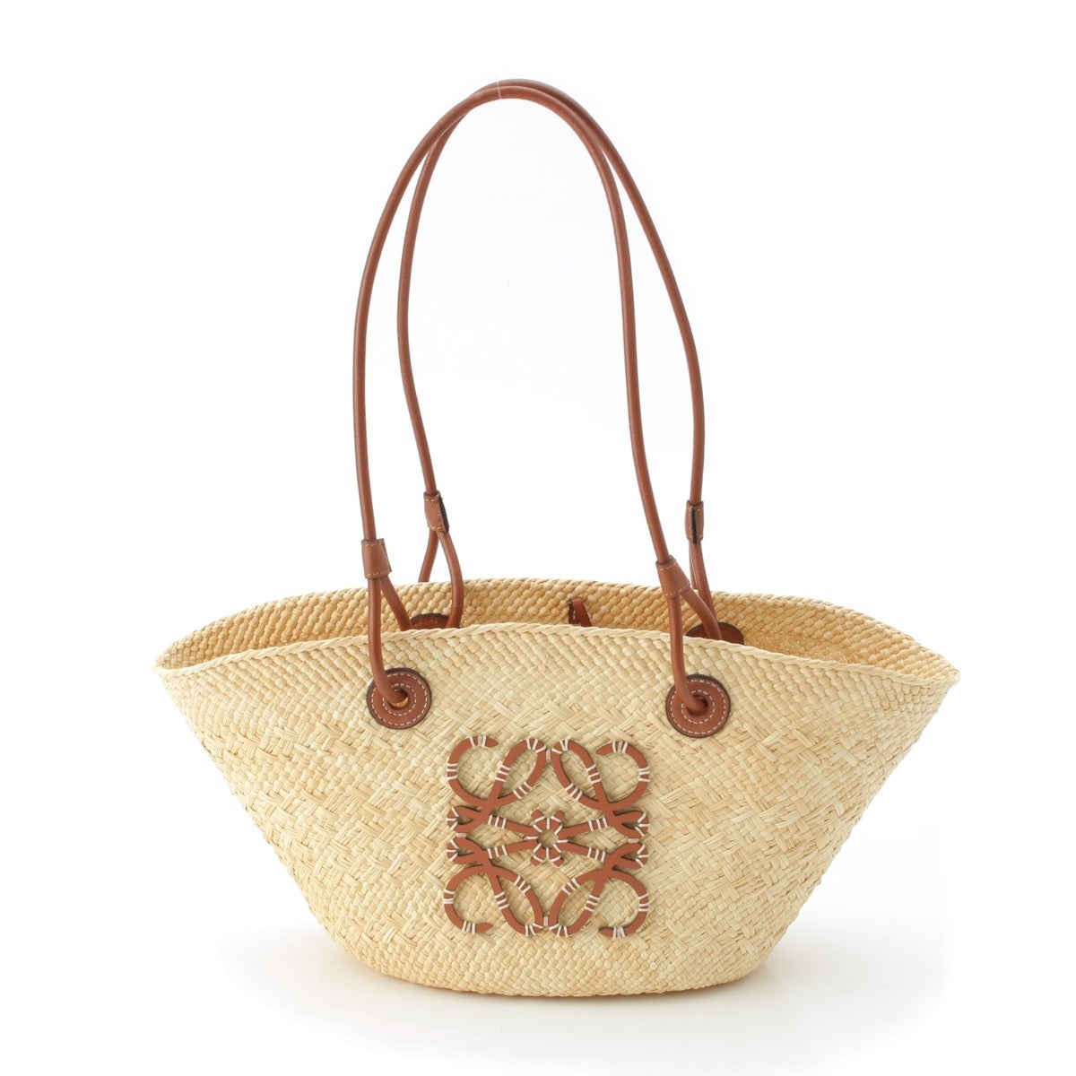 LOEWE Iraka Palm Calfskin Leather small anagram basket bag Handbag A223P65X01 Natural Tan Beige Brown