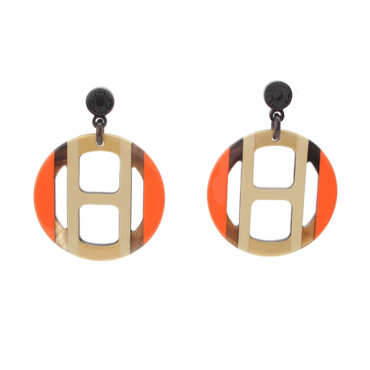 HERMES Buffalo horn Hermes H-equipe H motif Pierce Orange Brown