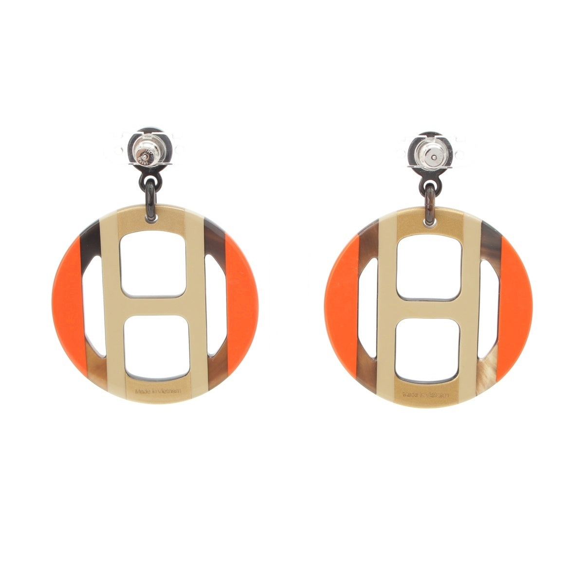 HERMES Buffalo horn Hermes H-equipe H motif Pierce Orange Brown