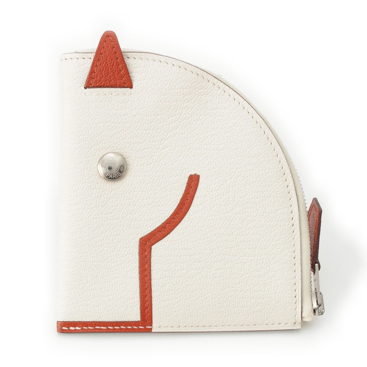 HERMES Paddock Chevre Mysore Silver Metal Wallet Coin case Nata x Q-O-Bul