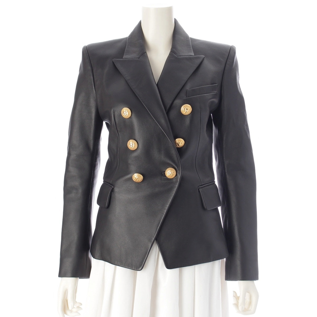 BALMAIN lambskin Gold button double-breasted tailored jacket 7499163P black 36