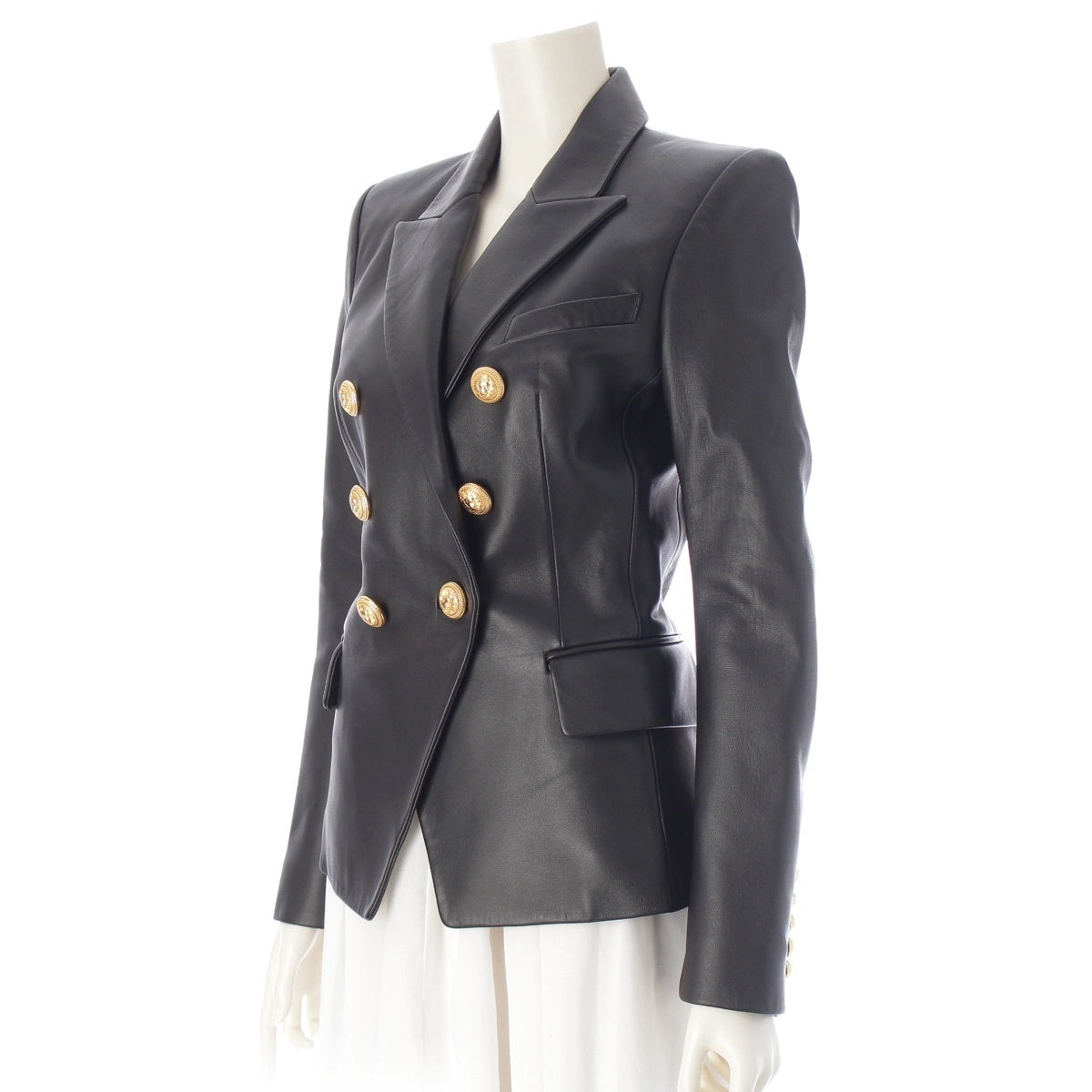 BALMAIN lambskin Gold button double-breasted tailored jacket 7499163P black 36