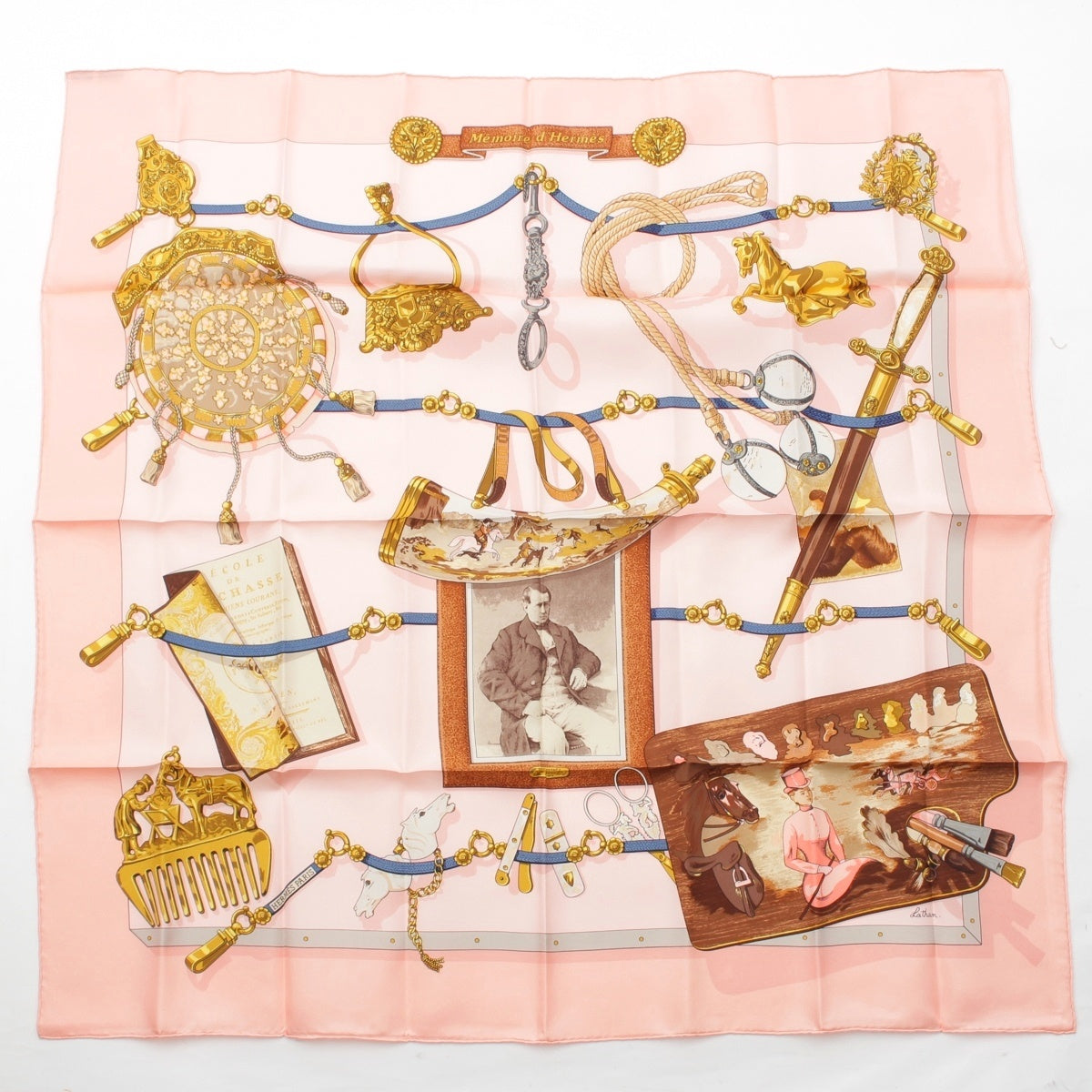 HERMES silk Carre 90 Memoire d'Hermes Memories of Hermes scarf pink