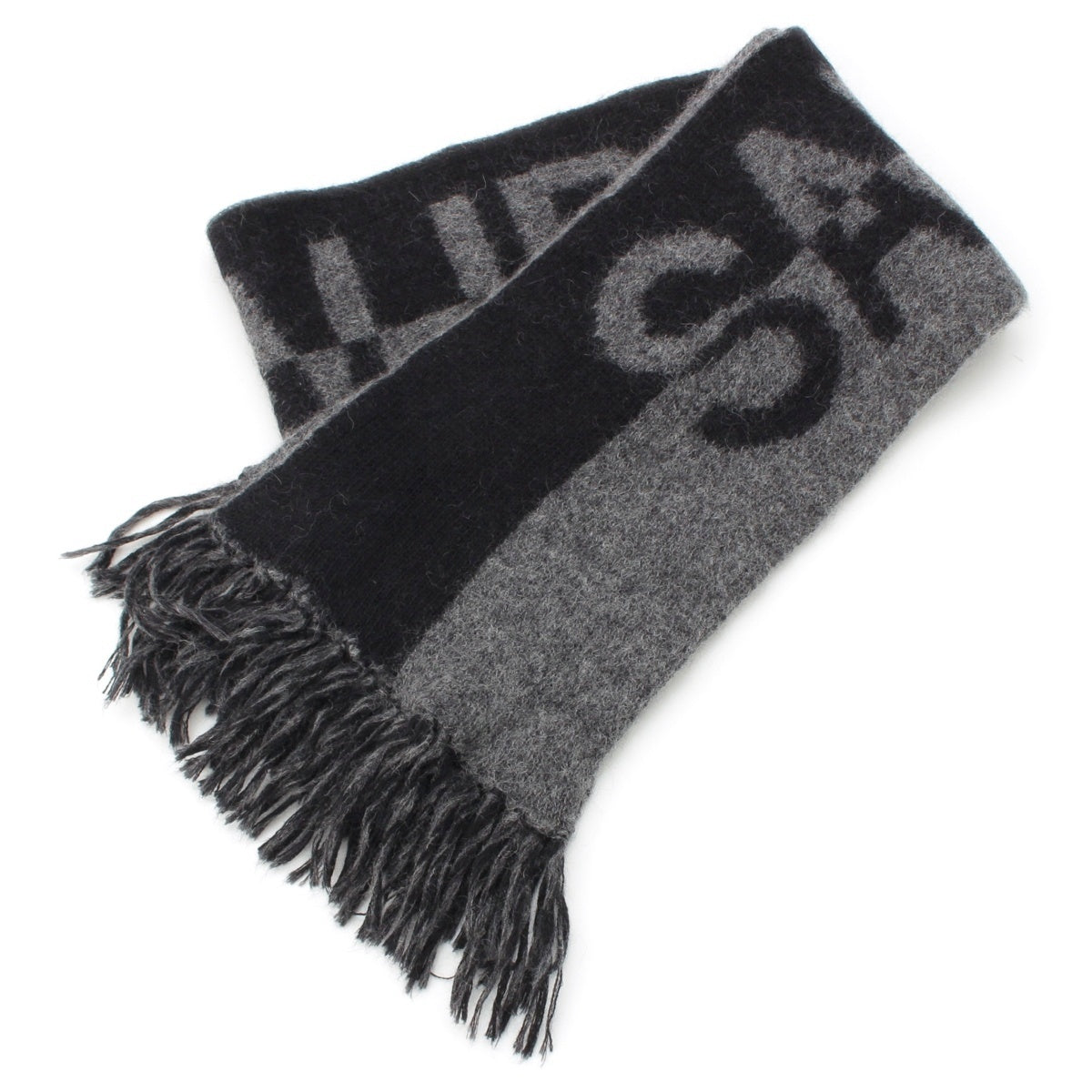 SAINT LAURENT mohair Logo fringe Scarf 668797 Black Grey