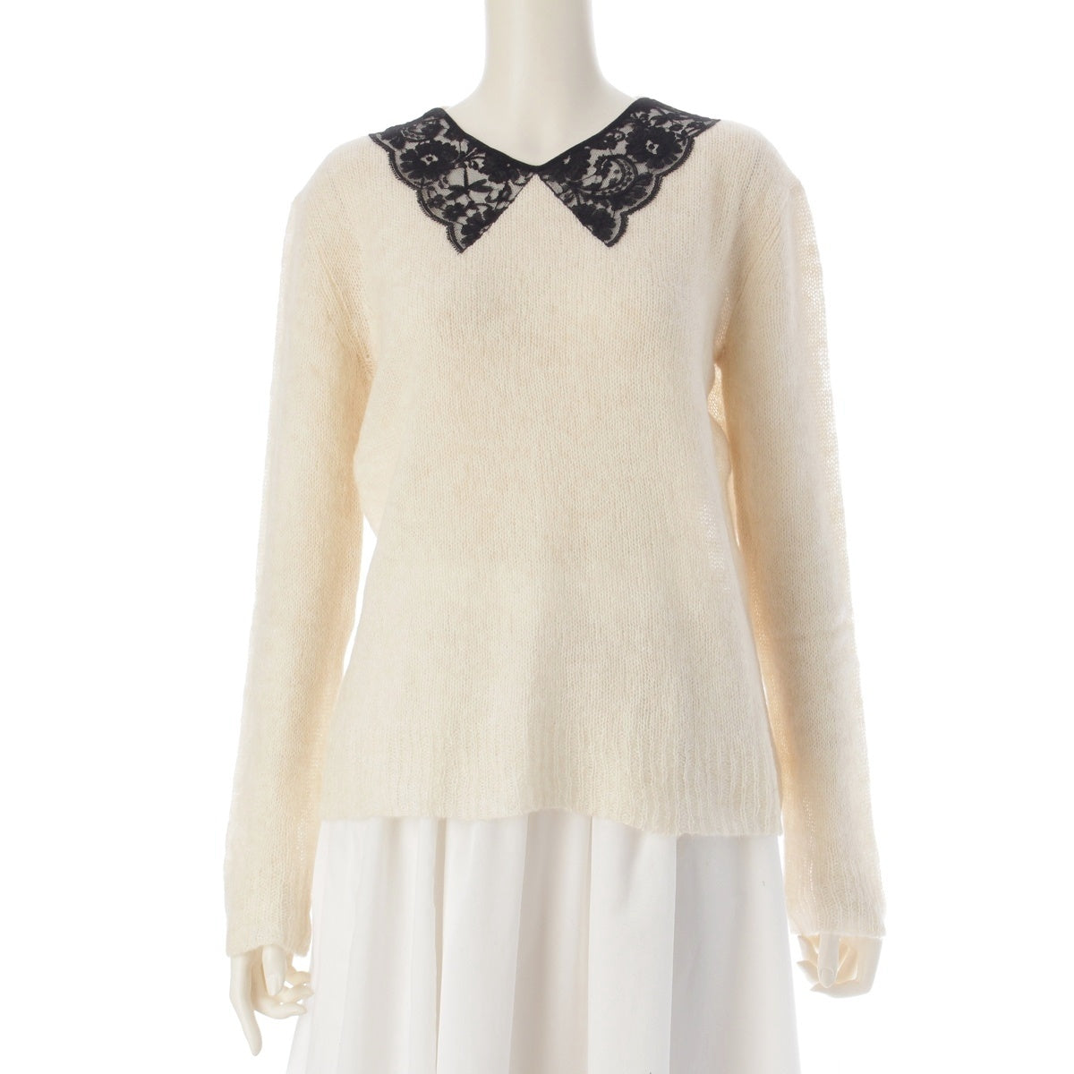 Christian Dior Alpaca Silk Cashmere Lace collar sweater Knit Top 444S95AM440 White black 36