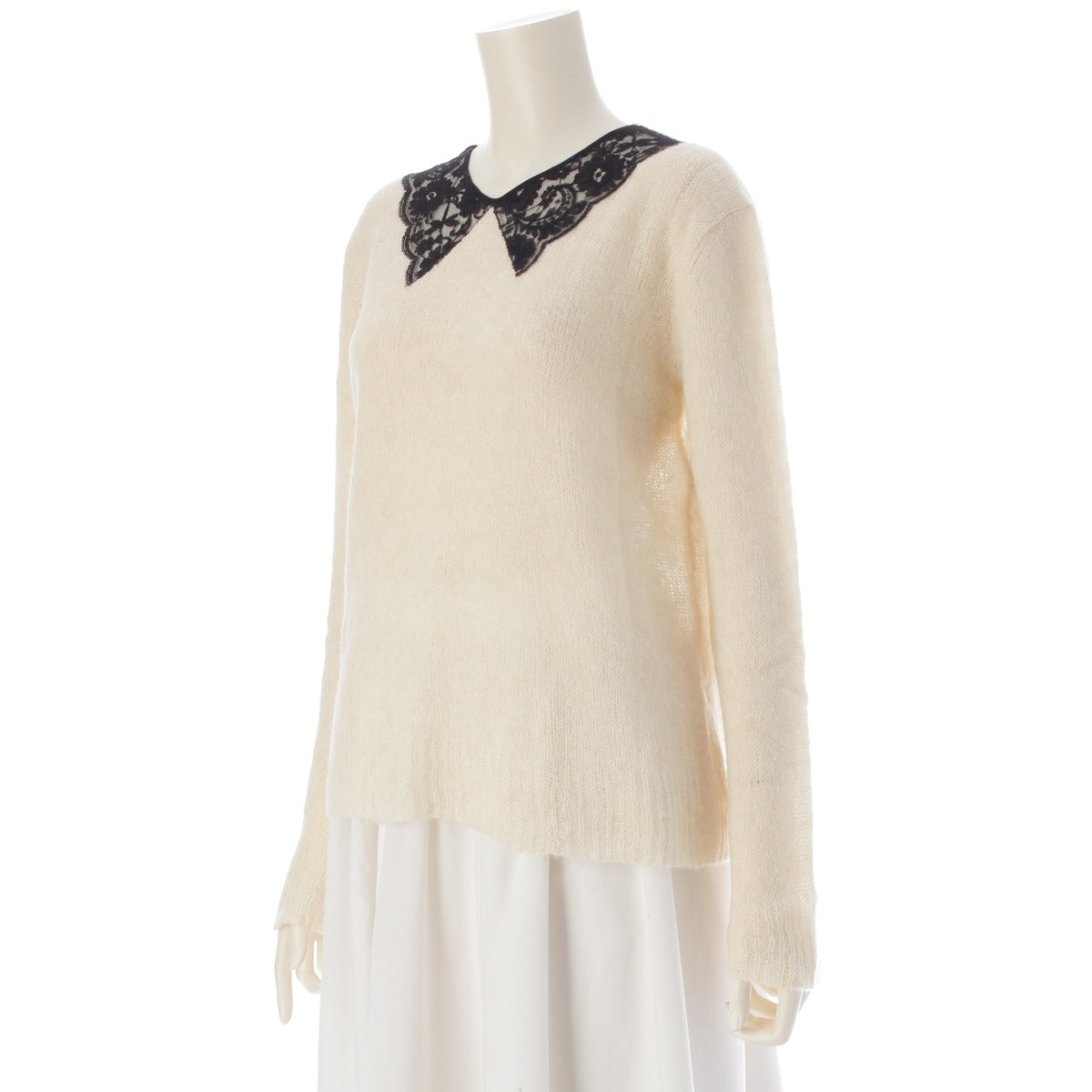 Christian Dior Alpaca Silk Cashmere Lace collar sweater Knit Top 444S95AM440 White black 36