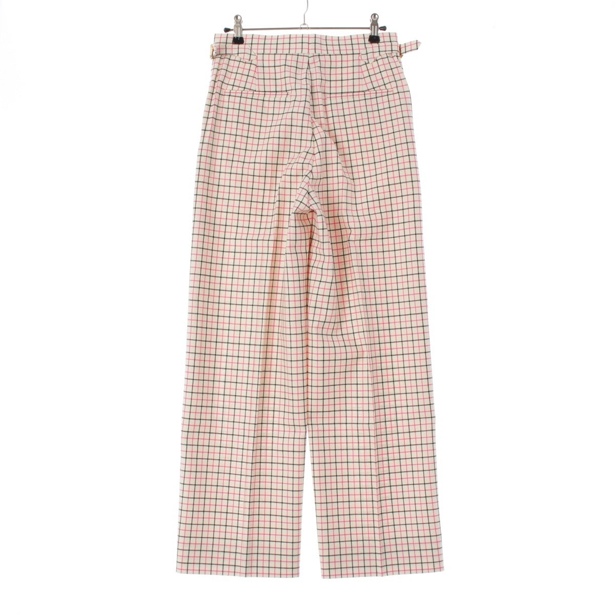Drawer wool Tattersall Check Side Belt Adjuster Pants Bottoms 6514-236-1387 White Pink Black 34