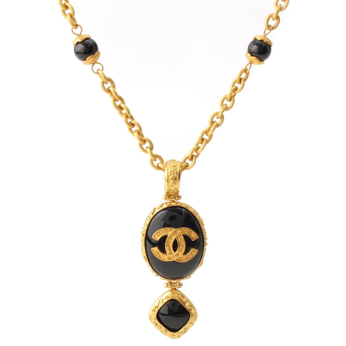 CHANEL Blackstone COCO Mark Necklace Accessories Gold black