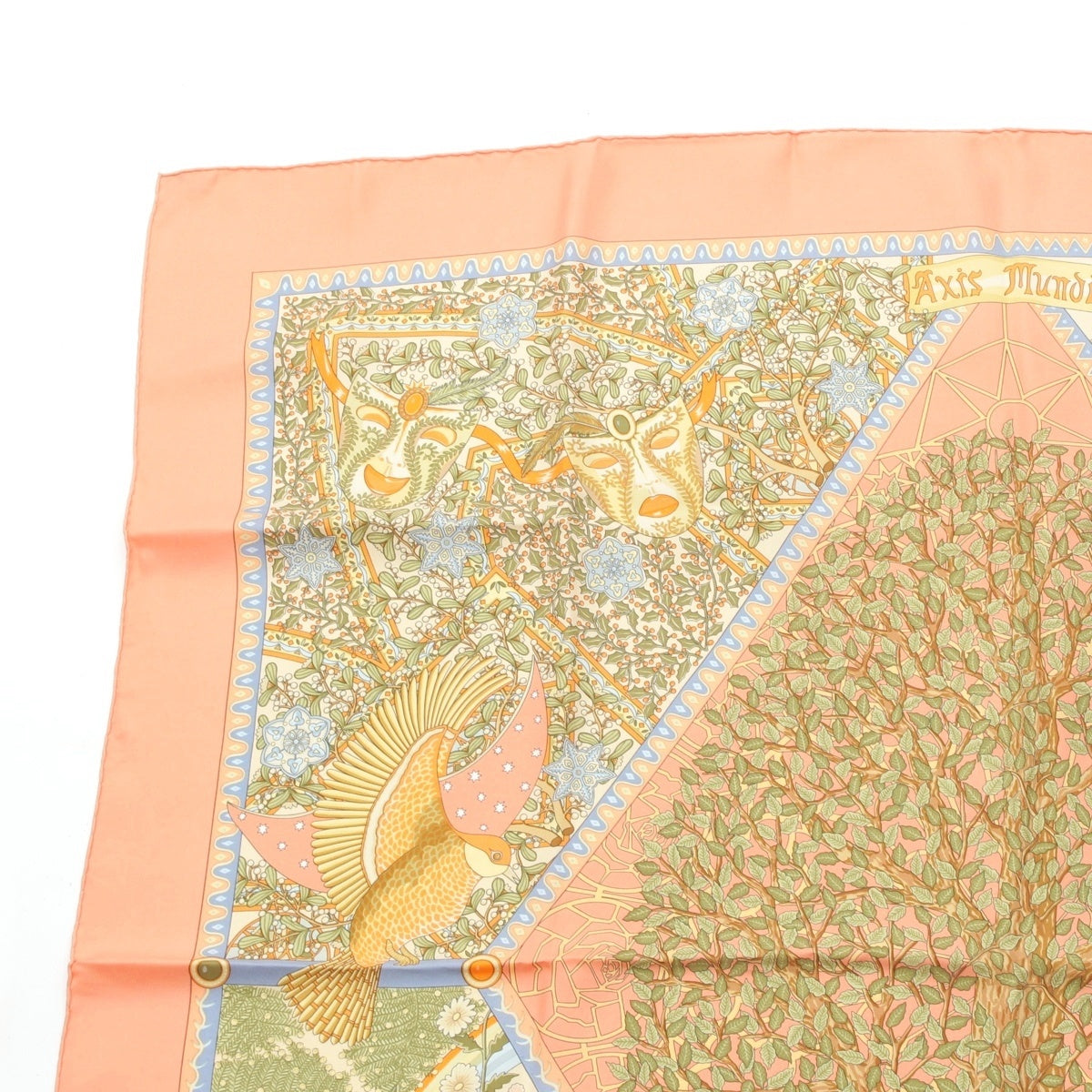 HERMES Calle 90 silk Axis Mundi The central axis of the world scarf Orange