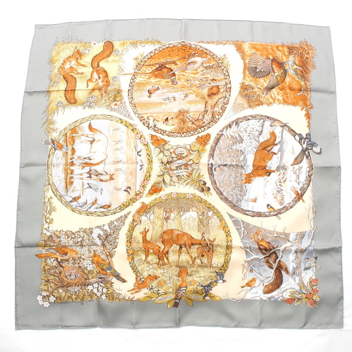 HERMES Carre 90 Four Seasons Les Quatre Saisons silk scarf multicolor