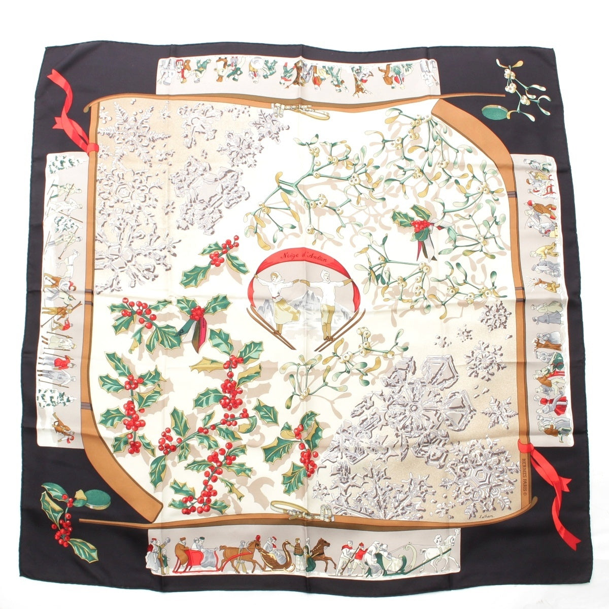 HERMES Calle 90 silk Neige d'Antan Last year's snow scarf multicolor