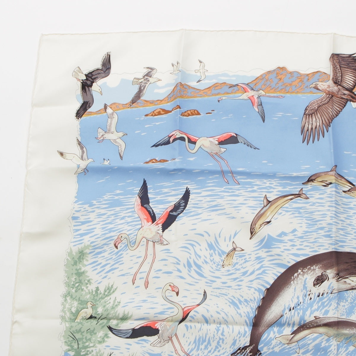 HERMES Carre 90 Lavie Precieuse de la Mediterranee Precious life in the Mediterranean silk scarf blue