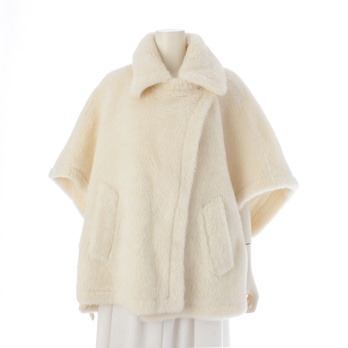 MAX MARA Alpaca x wool x silk Teddy bear poncho Coat outer 23473619336 white