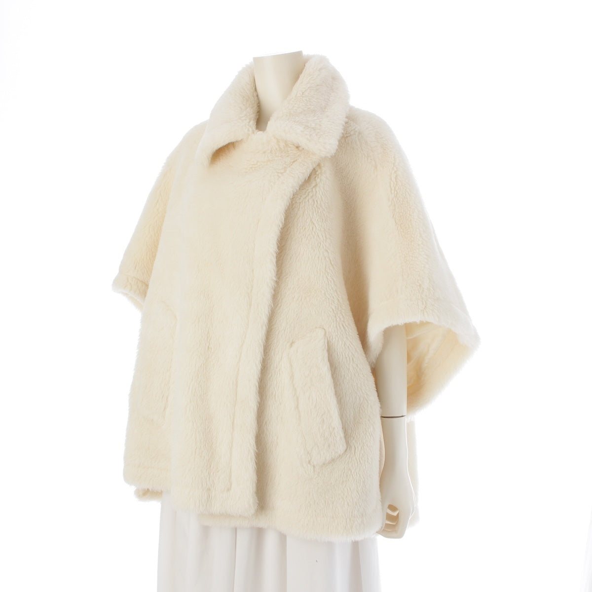 MAX MARA Alpaca x wool x silk Teddy bear poncho Coat outer 23473619336 white