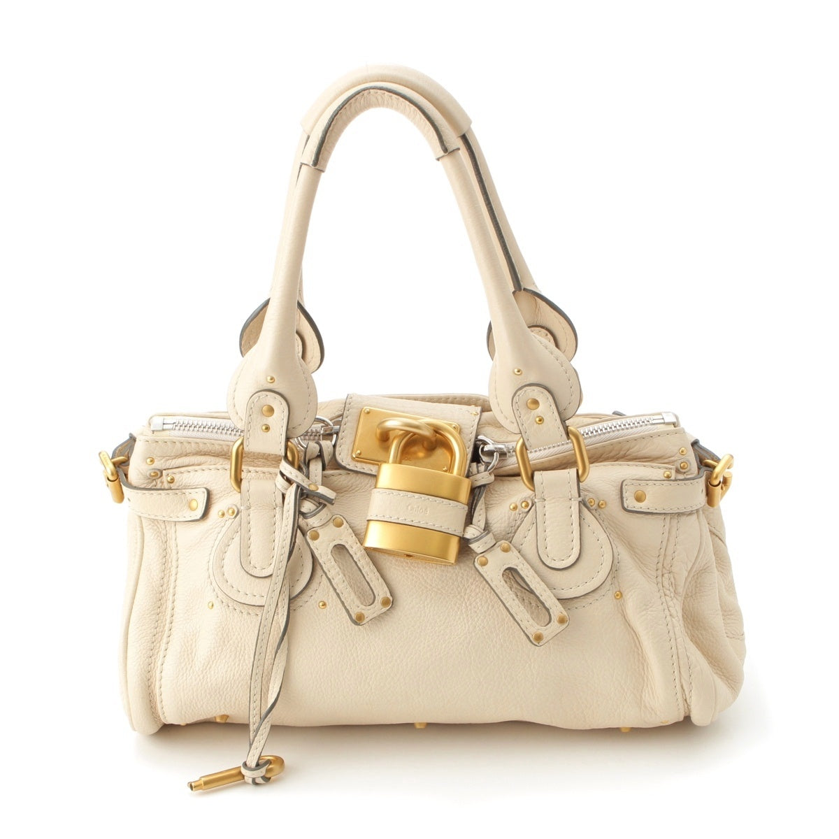 Chloe Paddington leather Medium size Matte Gold Metal Handbag Ivory