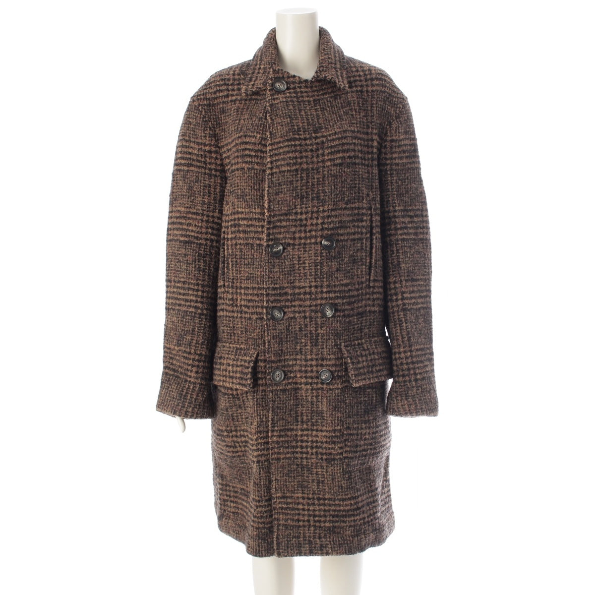 Brunello Cucinelli wool alpaca Chester all-over pattern coat Brown 48