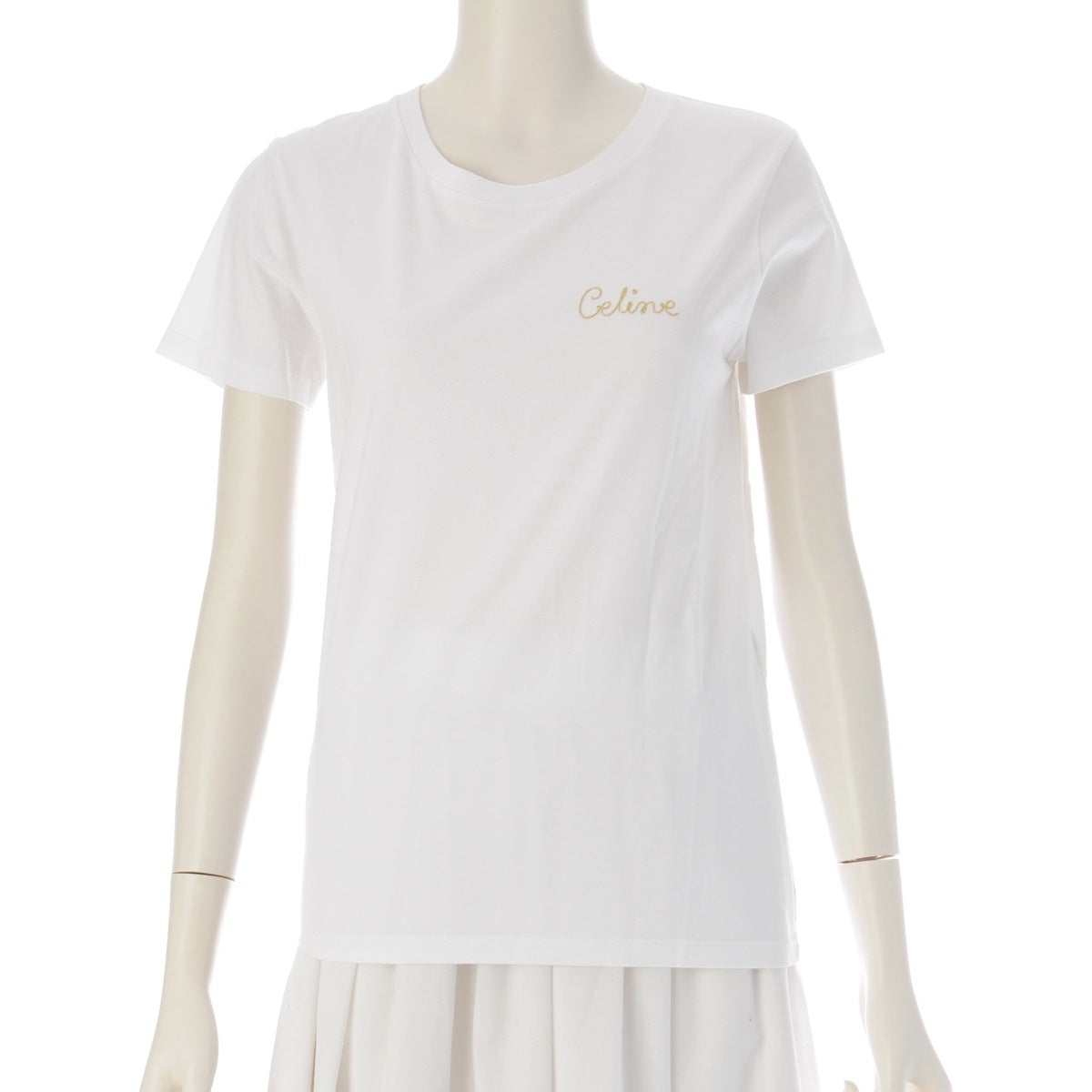 CELINE cotton Embroidery Logo embroidery Short sleeve T-shirt tops 2X351501F white XS