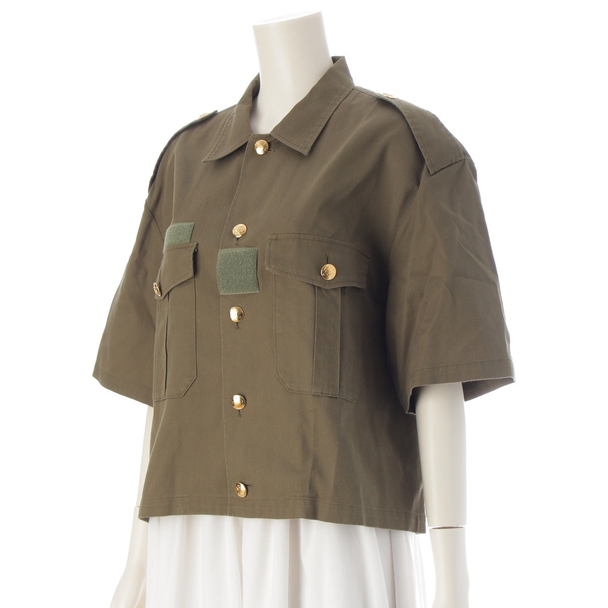 CELINE cotton Eddie's Triomphe Button Short Sleeve Military Shirt Short sleeve shirt 2C580106K khaki 34