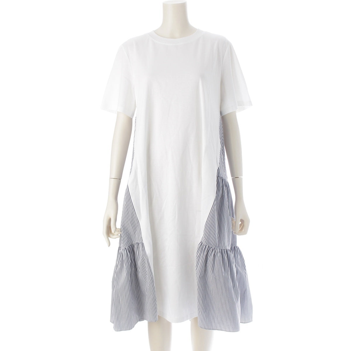 ADEAM cotton Greta Greta Mixed Material Docking Stripe Tiered one piece 45550 White blue 4