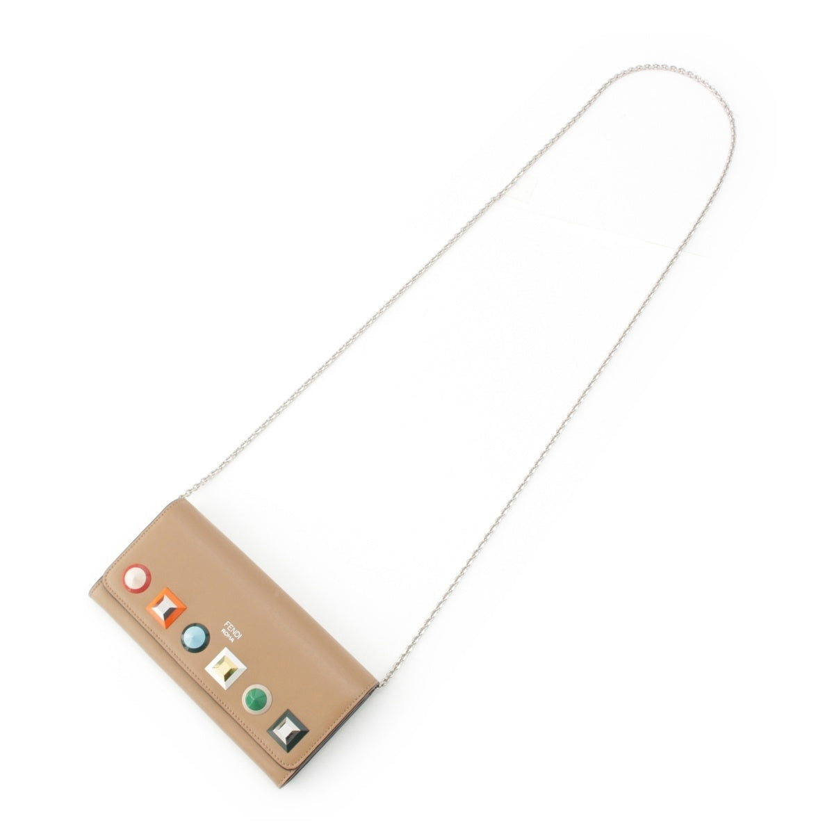 FENDI leather Multi-Stud Purse Chain Wallet bag 8M0365 beige