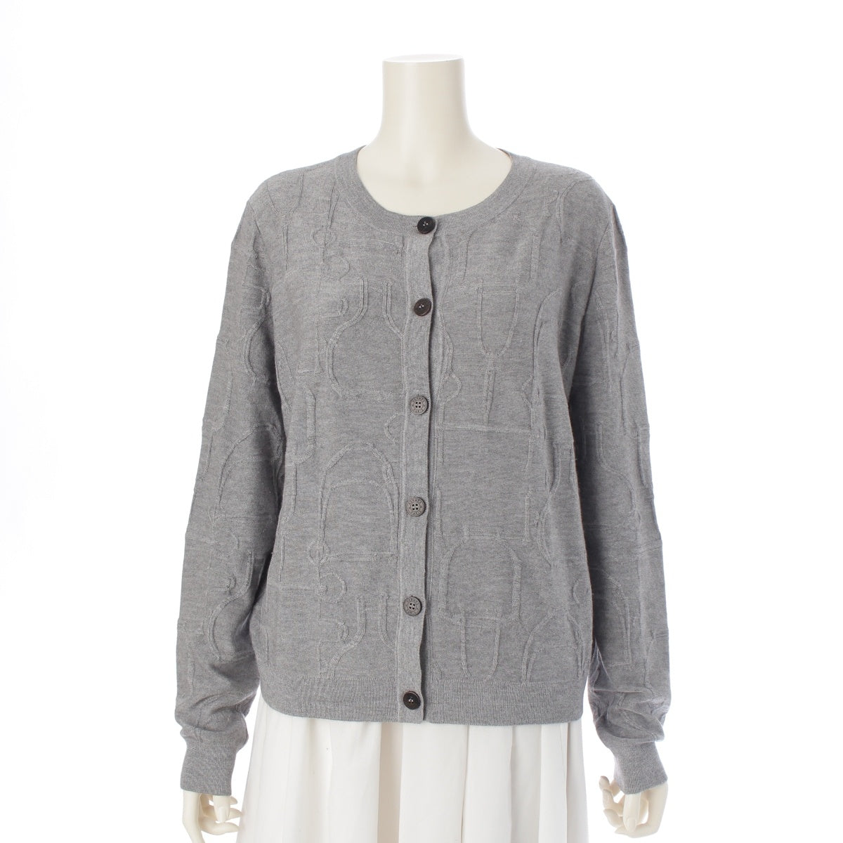 HERMES Cashmere x silk Serie Button Knit cardigan tops 07-7722 gray 44