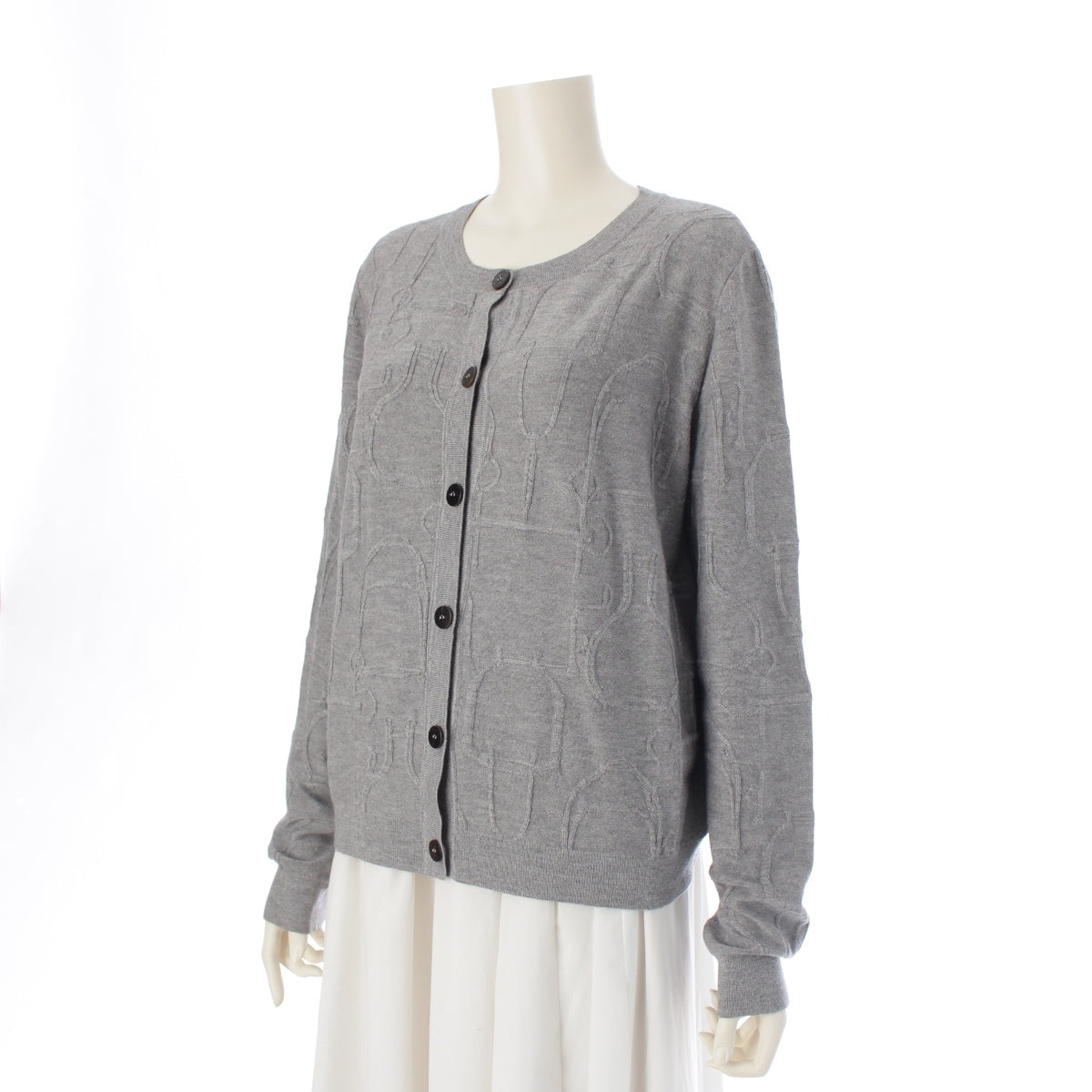 HERMES Cashmere x silk Serie Button Knit cardigan tops 07-7722 gray 44