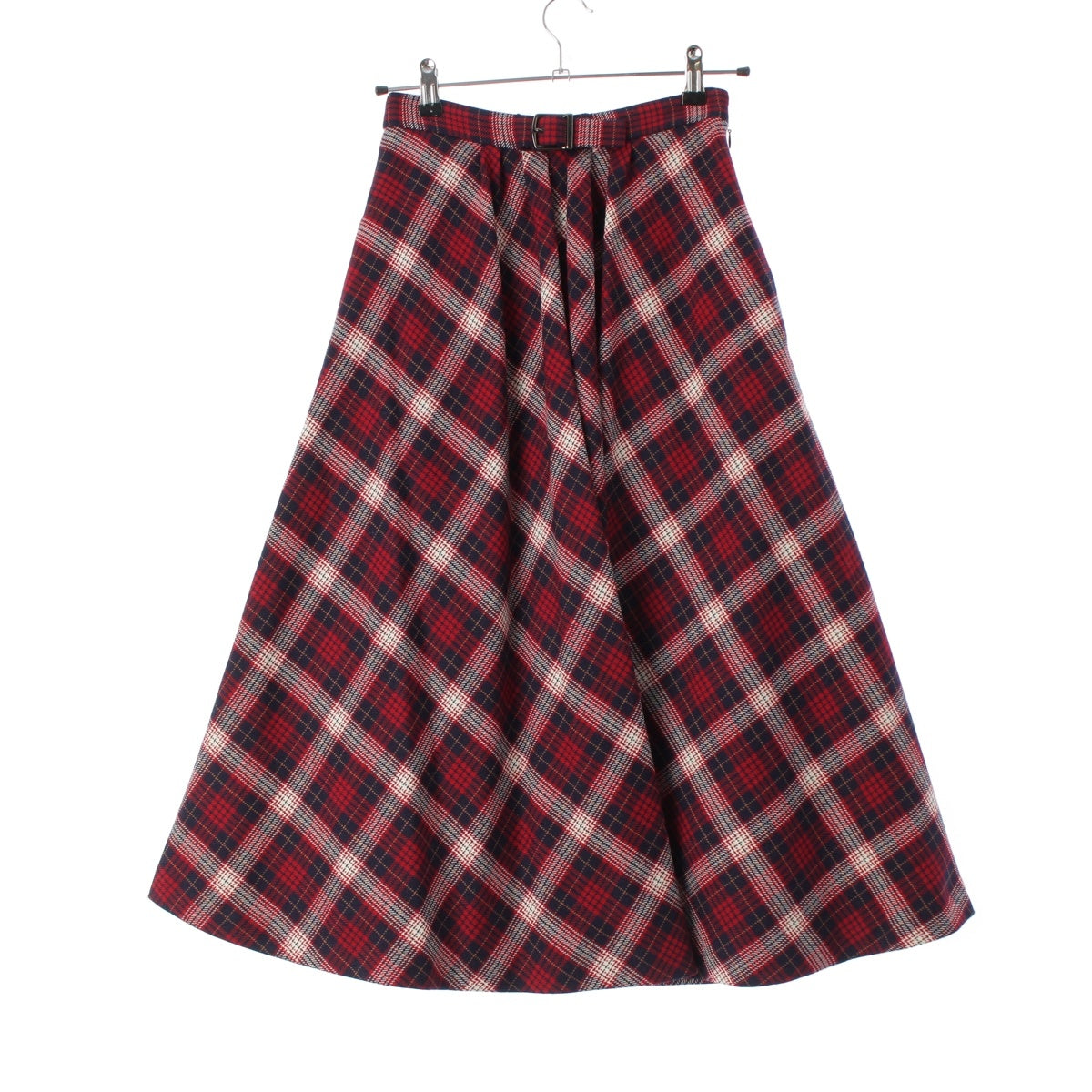 Christian Dior wool Belted Check Flare Long skirt Bottoms 141J46A1336 Red series 36
