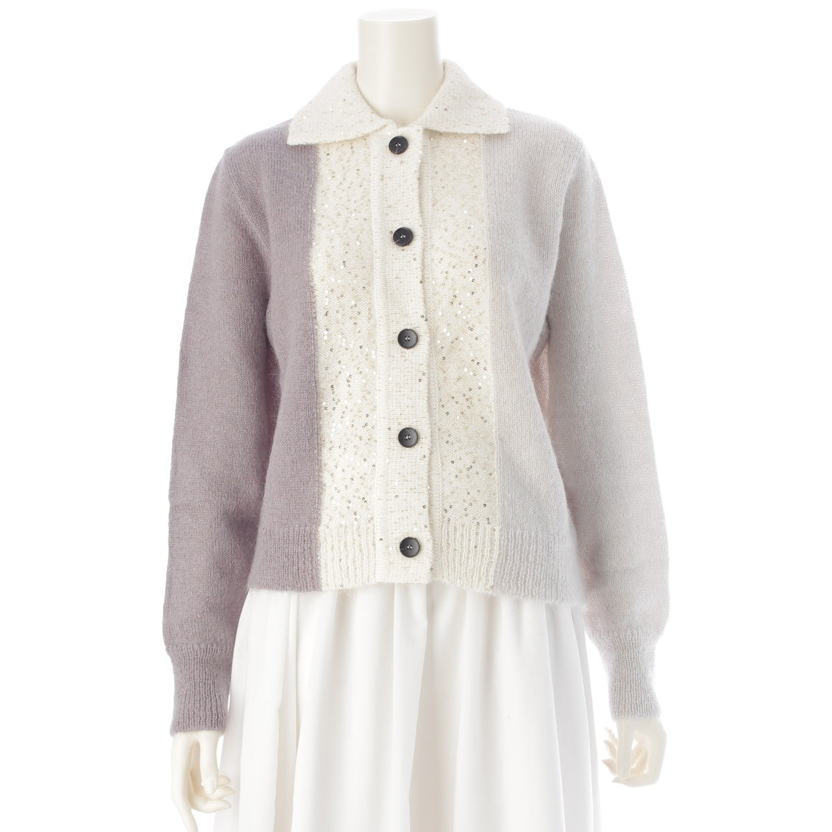 AZ FACTORY x Lutz Fuel 23 Year Old Moheya Sequin knit cardigan Long sleeve top 24CAR011K19 White gray F