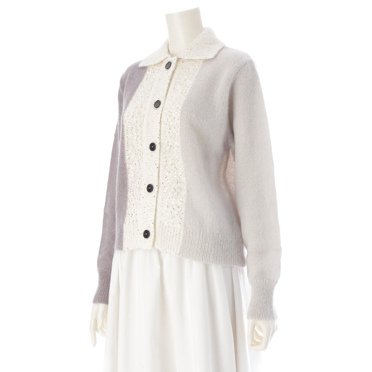 AZ FACTORY x Lutz Fuel 23 Year Old Moheya Sequin knit cardigan Long sleeve top 24CAR011K19 White gray F