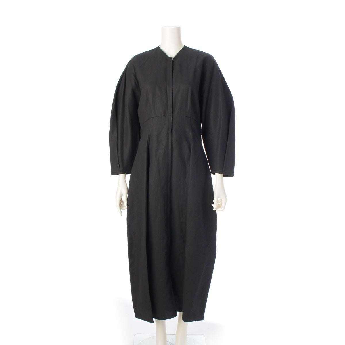 JIL SANDER linen Long sleeves, front zip up one piece dress JSPS502206WS32070011 black 34