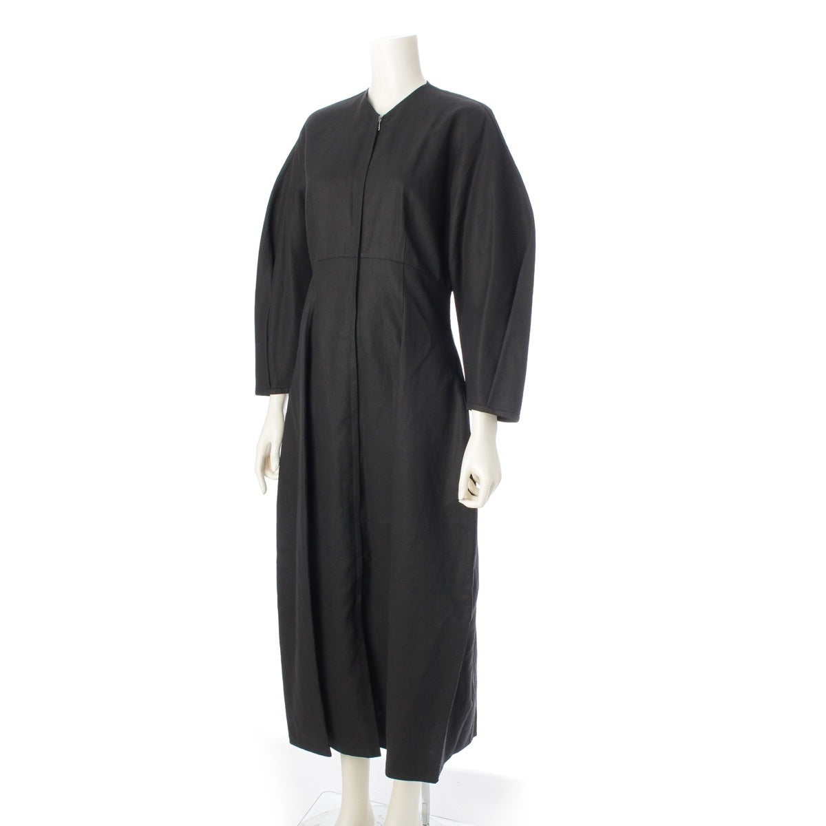 JIL SANDER linen Long sleeves, front zip up one piece dress JSPS502206WS32070011 black 34