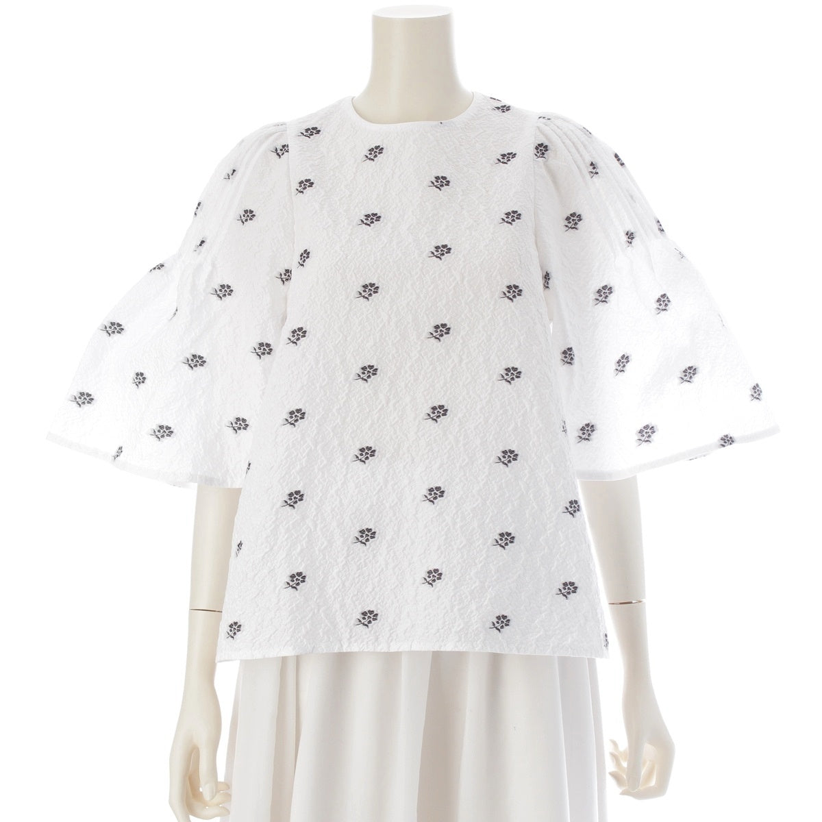 Drawer Flower Jacquard Flare blouse tops 6521-234-1088 White black 36