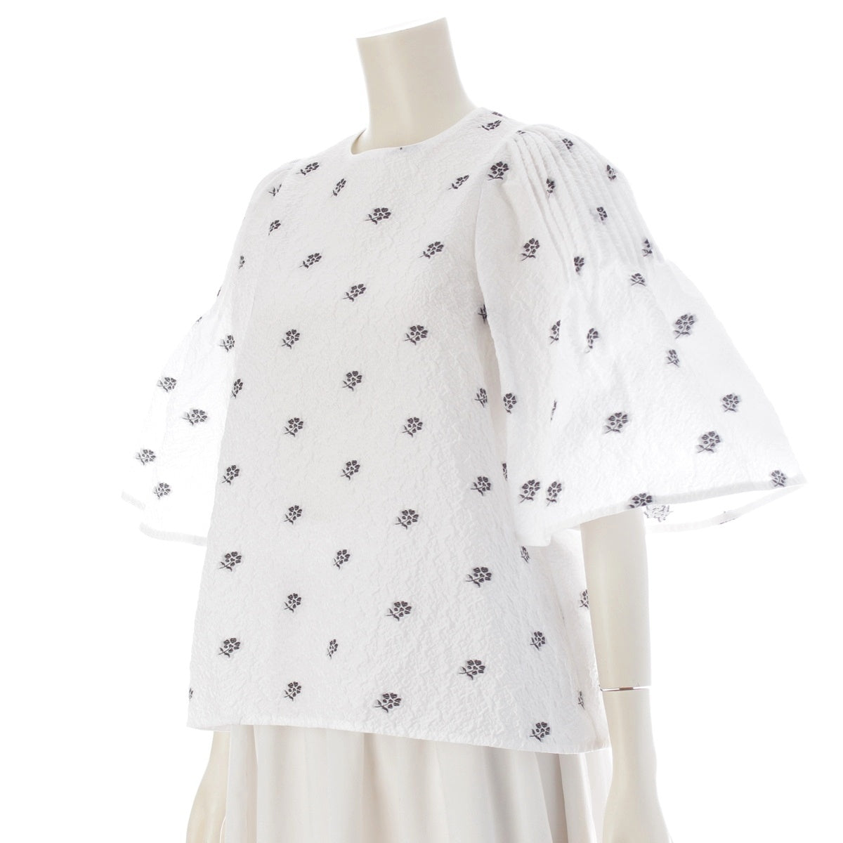 Drawer Flower Jacquard Flare blouse tops 6521-234-1088 White black 36