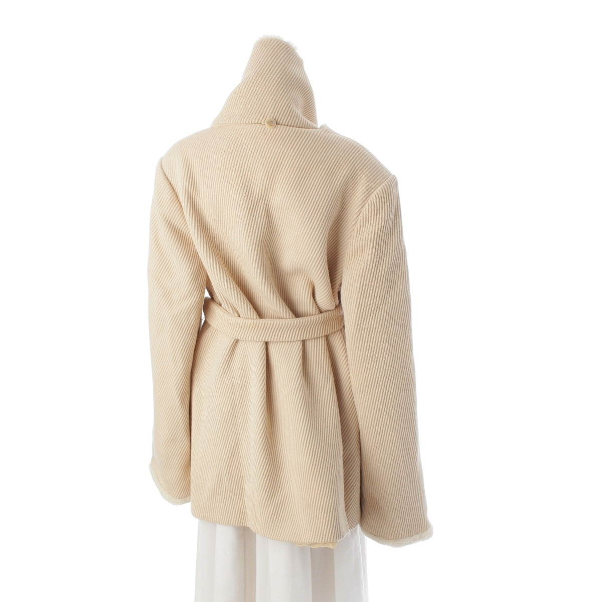 Salvatore Ferragamo wool cashmere Gancini Long No-Collar coat Ivory 46
